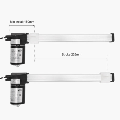 Recliner Motor Actuator Replacement Kit For Lift Chair And Couch Systems KDPT007-115 226mm Stroke, dual actuators, side view