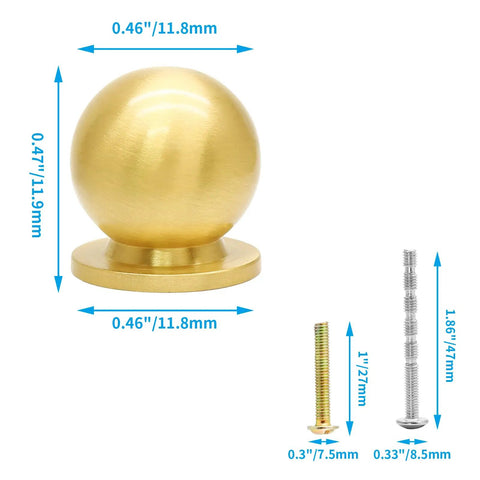 Mini Round Solid Brass Knobs Set Gold Half Inch Slick 4 Pack With 8 Mounting Screws For Jewelry Boxes Small Drawers Cabinets DIY Projects Perfect For Jewelry Boxes Small Chests Desks And Craft Furniture Makeovers, 11.8mm