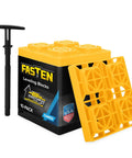 Built Tough Heavy Duty Polymer Rv Leveling Blocks 10 Pack With Quad Grid Traction for Single or Dual Tires, yellow pads with lift tool