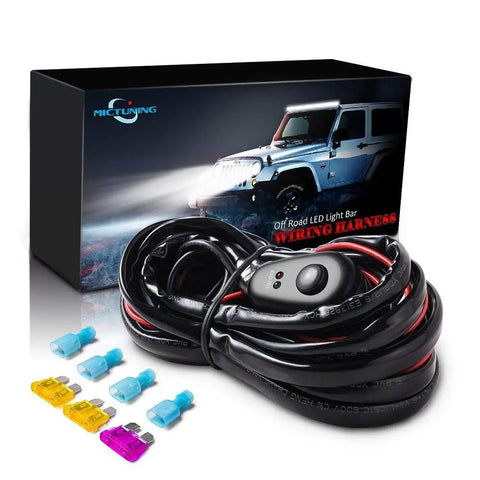 Off Road LED Light Bar Wiring Harness With 40A Relay Inline Fuse On Off Switch and box packaging, suitable for 7 to 40 inch bars