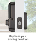 Side view of Assure SL Keyless Entry Deadbolt Lock With Z Wave For Smart Home, Oil Rubbed Bronze Finish, installed on door