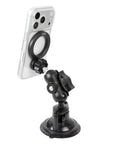 Heavy-Duty 1-Inch To 17mm Ball Adapter With 2.36-Inch Short Double Socket Arm For RAM B-Size Mounts Garmin GPS And 17mm Swivel Ball Phone Mounts Aluminum Alloy With Rubber-Coated Ball For Rock-Solid Stability mounted to phone holder on suction cup base
