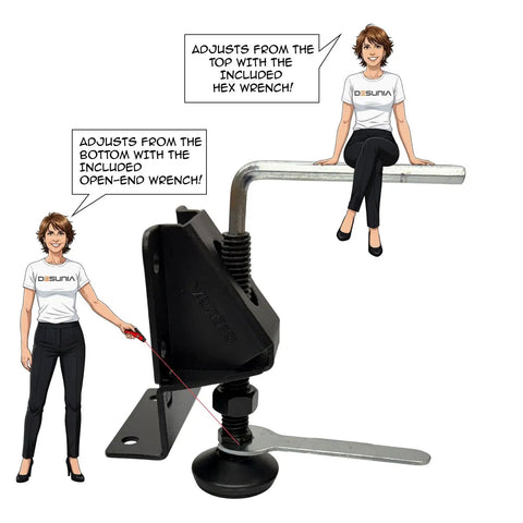 Heavy Duty Leveler Legs With Lock Nuts For Furniture Cabinets And Workbenches Adjustable Shop Grade Glides shown with hex and open-end wrenches.