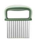 COLGRE vegetable chopper front view: green plastic handle and stainless steel blade comb.
