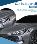 Universal Car Bumper Clips 2 Pack, Quick Release Security Hook Lock Hasp Kit installed on front car bumper, highlighting stainless steel fasteners