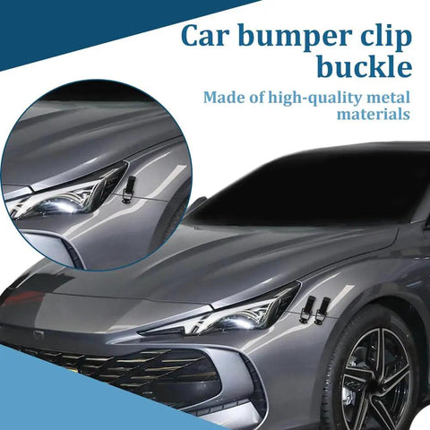 Universal Car Bumper Clips 2 Pack, Quick Release Security Hook Lock Hasp Kit installed on front car bumper, highlighting stainless steel fasteners