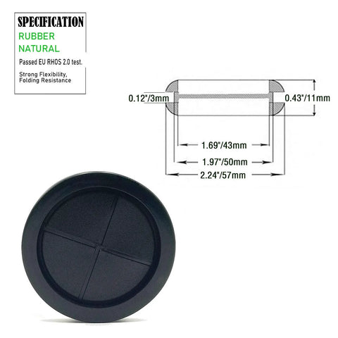 Diagram and close-up of 2 Inch Rubber Grommets For Wiring, 42 Mm Inside Diameter Double Sided Round Cable Hole Plugs, Firewall Grommet