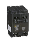 Homeline Tandem Circuit Breaker With Dual 20 Amp Singles And 50 Amp Double Pole, 10kA Interrupt Rating, black finish closeup.