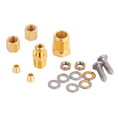 Brass oil pressure gauge fittings kit with threaded adapters, hex nuts, washers and screws