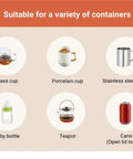 Smart Cup Heater And Mug Warmer With Three Adjustable Levels And Auto Timing Off Keeps Your Daily Brew Piping Hot, showing various container types.