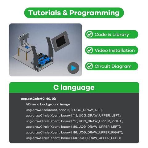 Simulation Ultrasonic Radar Sensor Module DIY Kit With 180 Degree Scanning Arduino IDE Compatible Dope Visual Feedback TFT Display For Real Time Dots Now image showing tutorials and programming features.