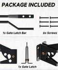 Heavy Duty Self Locking Gate Latch Featuring Automatic Gravity Lever For Wood Fence, package contents of latch and screws included.
