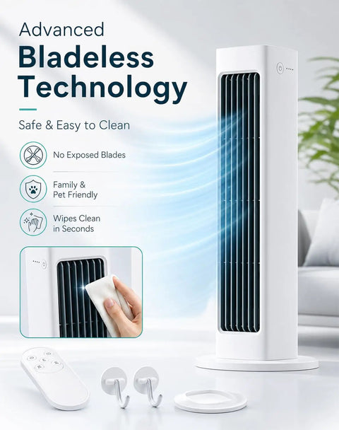 Ultra Quiet Bladeless Personal Cooling Fan With Cordless Rechargeable Power For Bedroom Or Office Oscillating Desk Cooler Safe 3 Speed Small Room Cooling White