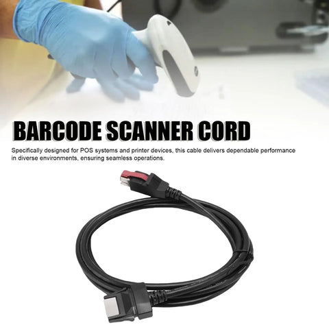 Beefed Up Pro Grade PVC POS Cable For Barcode Scanner And Printer 5.9ft coiled with barcode scanner in background