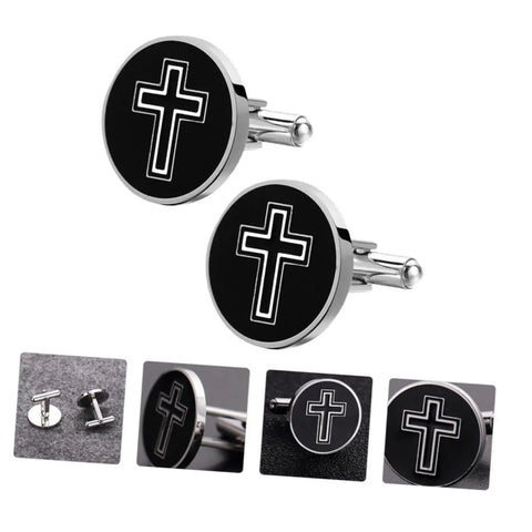 Fashionable Titanium Steel Cross Cufflinks For Men With Polished Black Finish Decorative Shirt Fasteners For Daily Wear Parties And Formal Events Premium Quality Durable Dress Accessories With A Slick Boss Look