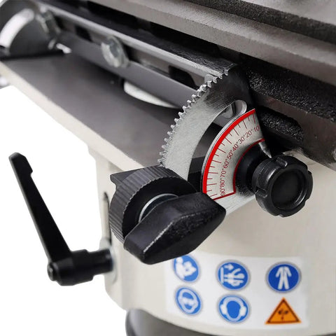 Detail view of the adjustable precision tool rest on the Built Like A Tank Cast Iron 6 Inch Bench Grinder.