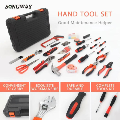 102 Piece Home Basic Tool Kit For DIYers Essential Household Tool Set With Chrome Plated Carbon Steel Wrenches And Hand Tools Displayed