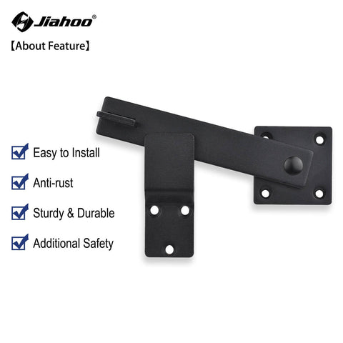 Close-up of 6 Inch Barn Door Flip Latch For Fence And Shed Gates Heavy Duty Solid Metal Iron Hardware In Matte Black.