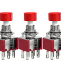 3-pack 6 Pin Momentary Push Button Switch NO NC With Red Cap For AC 120V 5A Or 250V 2A, durable plastic and metal, for DIY projects