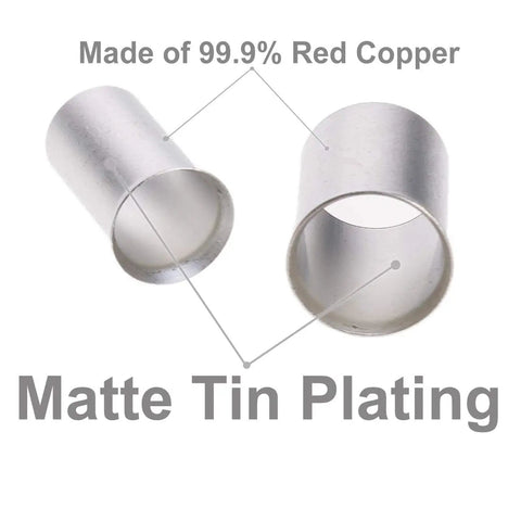 Twenty Piece One Zero Gauge Copper Wire Ferrules With Matte Tin Plating For Electrical Wiring, Pro Grade High Conductivity Copper, Durable Pin Terminals For Auto, Marine, DIY Projects And Heavy Duty Electronics. 1/0 gauge copper ferrules, matte tin finish