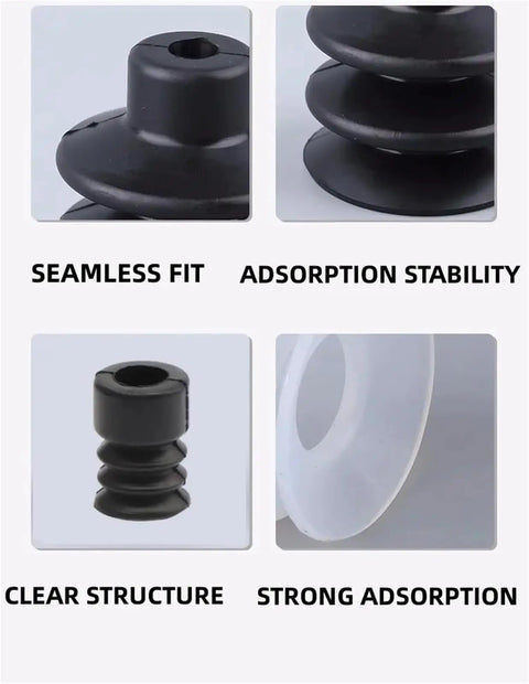 High Quality Single Pneumatic Vacuum Sucker With Three Layer PCG Rubber Nozzle For Industrial Manipulators And Auto Parts Handling close-up on suction cups showing strong adsorption and clear structure.