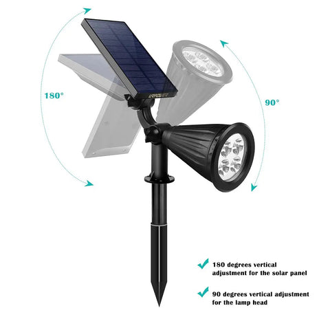 Sun-Powered Outdoor Spotlight Set No-Fuss 2-Pack 2-In-1 Solar Path Lights adjustable heads and solar panel angles
