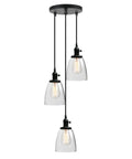 Triple Industrial Pendant Ceiling Light in Black Finish with 5.7 Inch Oval Glass Shade, E26 Socket Compatible For Incandescent LED CFL Halogen Bulbs