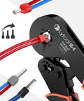 Ferrule Crimping Tool Kit For Wire And Terminal Ferrules, Square Jaw Crimpers With Ratchet, close-up of crimping action
