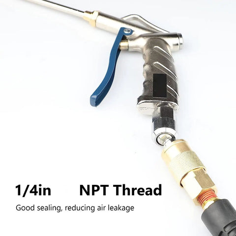 Badass 6 Pack Stainless Steel Air Hose Fittings Featuring Slick 360 Degree Rotating Coupler And Quick Connect Male Plug With Quarter Inch Npt Threads Designed For Air Compressor Mods Upgrades, showing 1/4in NPT threaded connection.