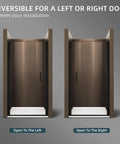 Slick Matte Black Frameless Pivot Shower Door Featuring Thick Clear Tempered Glass And Smooth Reversible Swing Action for installation options