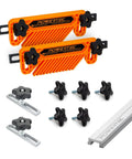 Heavy Hitter Miter Slot Hardware Kit With Rock Solid Five Star Knobs And Dual Aluminum Star Bars includes two Powertec featherboards.