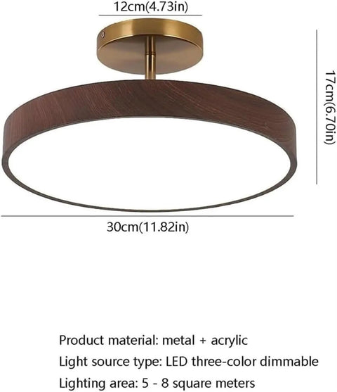 Japanese Style Led Close To Ceiling Light Fixture With Imitation Wood Grain Texture And Sleek Metal Ring For Warm Entryway Hallway Vibes Total Space Upgrade, 30cm diameter.