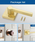 4 Pack Satin Brass Dummy Door Handle Set For Single Sided Doors, Non Turnable Pull Or Push Levers With Gold Interior Finish, Heavy Duty Interior Door Hardware For French, Closet And Pantry Doors, with screws