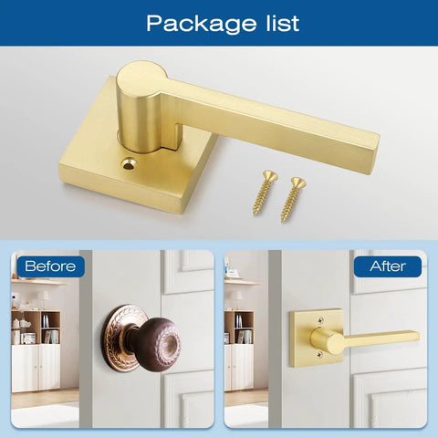 4 Pack Satin Brass Dummy Door Handle Set For Single Sided Doors, Non Turnable Pull Or Push Levers With Gold Interior Finish, Heavy Duty Interior Door Hardware For French, Closet And Pantry Doors, with screws
