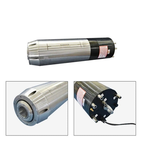 Heavy Hitter 12KW Water Cooled Spindle Motor With Automatic Tool Change BT40 150mm Holder For CNC Milling Engraving, side view showing connectors.