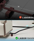 Get Your Heavy Furniture Moving Easy With This Badass 29 Inch Long Furniture Lifter Tool Set Featuring Extendable Metal Rods For Maximum Leverage Power Plus Four Stacked Raise Blocks To Get Those Appliances Off The Ground Like A Boss And Make Work Super. Image shows comparison of 18 inch and 29 inch furniture lifter rods, demonstrating easy appliance moving.