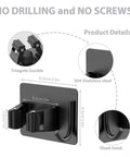 Diagram of Mop Broom Holder Wall Mount With Shelf And Hooks Self Adhesive Sturdy showing measurements and features