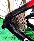Ultralight 11 Speed Road Bike Cassette 11-34T HG Freehub Compatible With Shimano And SRAM on rear wheel of bicycle.