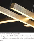 Geometric Linear LED Pendant Light Featuring Sleek Gold Finish Dimmable 3 Color Options Abstract Hanging Design showing aluminum brushed lamp body close-up.