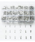 Fresh Assortment Of 360 Pcs Cold Naked Non Insulated Ring Fork O Y And U Type Terminals Kit With Crimped Cable Spade Connectors For Serious Electric Work, metal parts in organizer