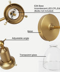Industrial Vintage Slope Pole Wall Mount Sconce Light Fixture With Six Point Seven Inch Oval Clear Glass Shade In Antique Gold Finish details