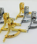 Heavy Duty Zinc Alloy Box Hinge Set With Blingy Gold Plating And Zero Rust Wear Perfect For Jewelry Cigar Or Storage Cases, showcasing gold and silver colors.