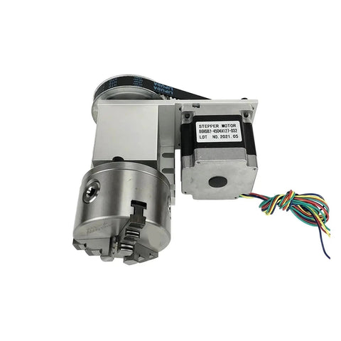 Heavy Duty 4th Axis Rotary Indexing Head With Nema 34 Stepper Motor 100mm Chuck showing stepper motor and gear assembly.