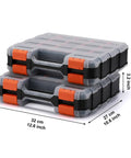 Two Piece Double Side Tool Organizer With Impact Resistant Polymer, 34 Compartment Hardware Box, Black Body, Clear Lids, Orange Closures