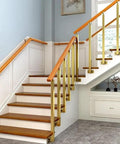 Heavy Duty Wrought Iron Banister Guardrail Spindle Post With 270 Degree Adjustable Flat Brackets Side Mount Railing Column Kit For Porch Deck Steps Stairs Handrail Powder Coated Scratch Resistant Gold 95 Cm on wooden stairs.