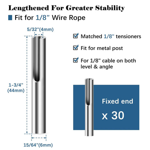 Diagram of One Eighth Inch Invisible Cable Railing Kit Terminal Toggle Anchor, dimensions and specs for 1/8" wire rope fit.