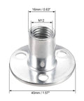 Built Tough M12x40 Carbon Steel Brad Hole Tee Nuts Featuring Heavy Gauge Round Flange Insert For Sturdy Furniture Hardware And No Sweat Wood Project Installations 5 Pack close-up with dimensions shown.