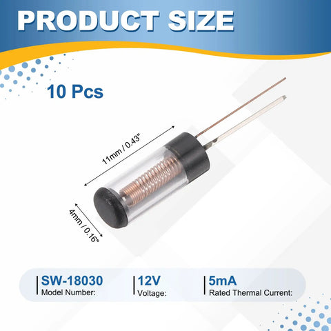 10 Pack SW-18030 Vibration Sensor Modules High Sensitivity Motion Switch 12V 5mA For Electronic Projects And Security Gadgets Detects Movement Tilt Or Shock Easy Hookup Clear Case, 11x4mm
