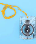 Lightweight Portable Acrylic Outdoor Tool With Magnifying Glass For Camping And Hiking, Foldable Map Compass with yellow lanyard