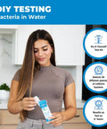 Woman holding DIY Water Bacteria Test Kit For Home Use With Results In As Fast As 6 Hours Detects 50 Coliform Species EPA Certified